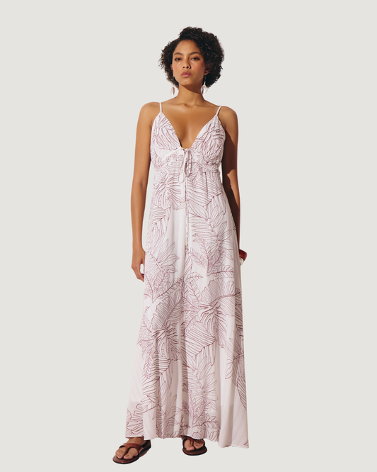 VESTIDO LONGO FOLHAGEM OFF WHITE