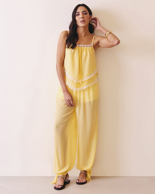 CALÇA ALLADIN DE AMARRAÇÃO CHIFFON AMARELO