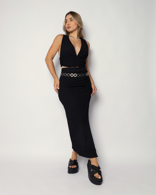 Saia Midi Fenda Frontal PRETO