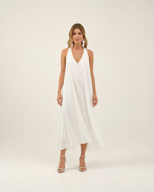 VESTIDO LONGO RENDA NAS COSTAS OFF WHITE