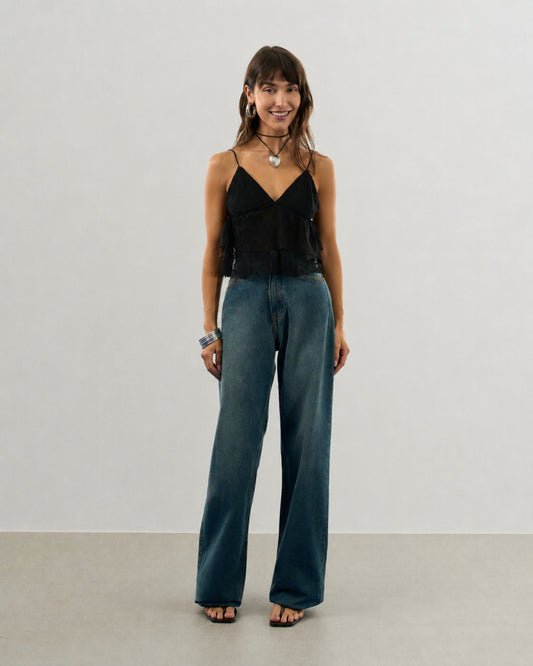 CALÇA JEANS WIDE LEG DIRTY