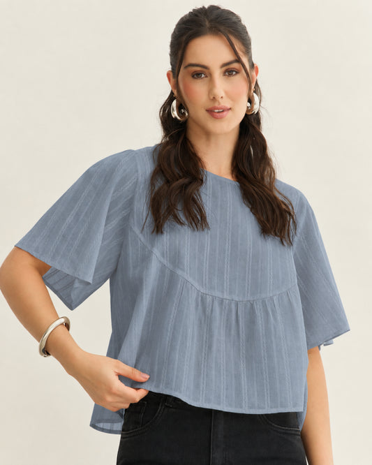 BLUSA MANGAS RECORTE IMPÉRIO LAGOON (AZUL)