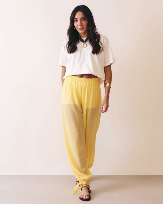 CALÇA ALLADIN DE AMARRAÇÃO CHIFFON AMARELO