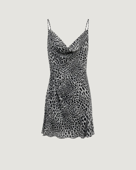 VESTIDO CURTO ESTAMPADO ONCA P&B (CINZA)