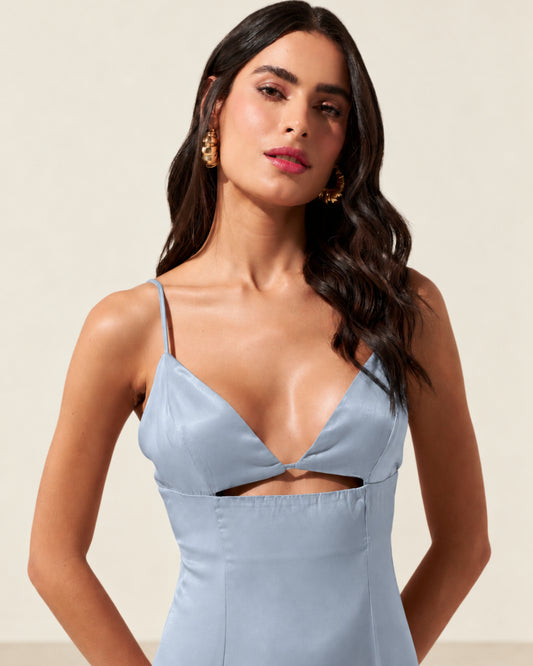 VESTIDO MIDI FENDA COSTAS AZUL