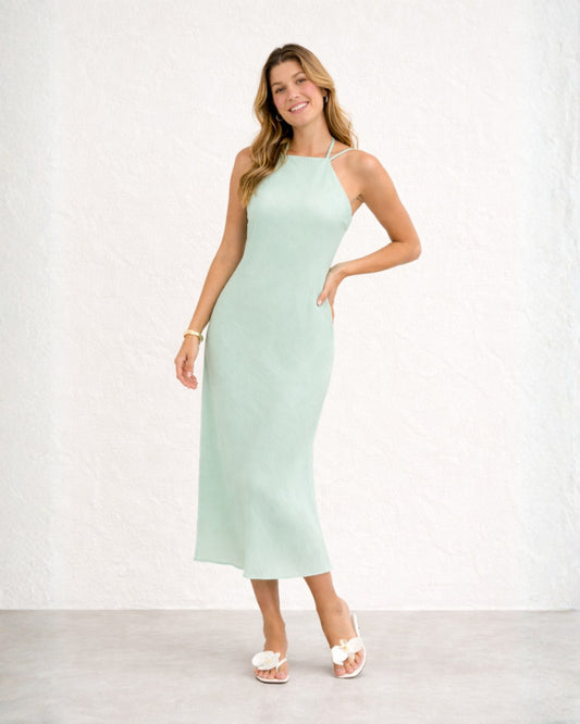 VESTIDO MIDI ALÇAS FINAS BAY (VERDE AGUA)