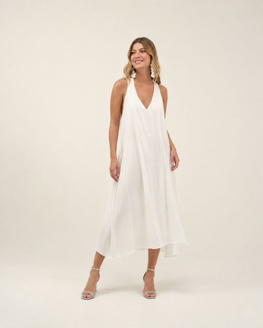 VESTIDO LONGO RENDA NAS COSTAS OFF WHITE