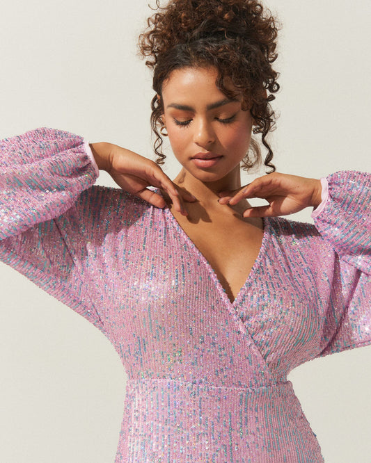 Vestido Curto Paetê Afrodite Rosa UNICA