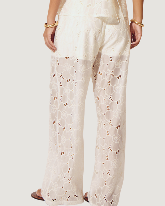 CALÇA BORDADO FLORAL OFF WHITE