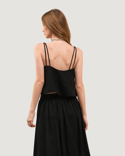 TOP ALÇA DUPLA BABADO PRETO