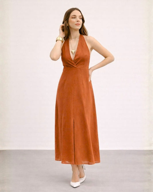 VESTIDO FRENTE ÚNICA MARROM