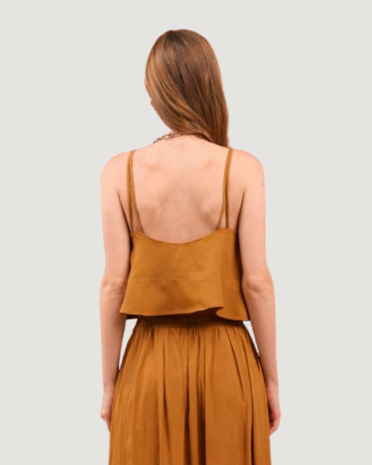 TOP ALÇA DUPLA BABADO MARROM