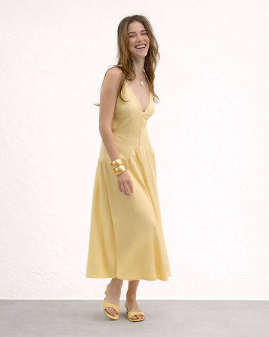 VESTIDO MIDI LASTEX COSTAS AMARELO