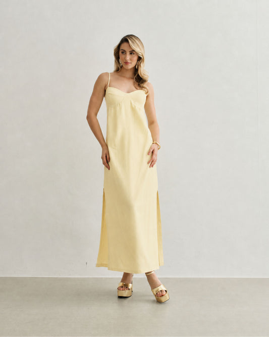VESTIDO MIDI COM BOJO AMARELO