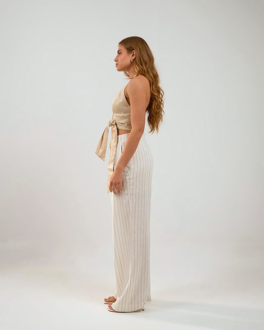 CALÇA ALFAIATARIA COM FORRO FUNDO OFF LISTRA MARROM