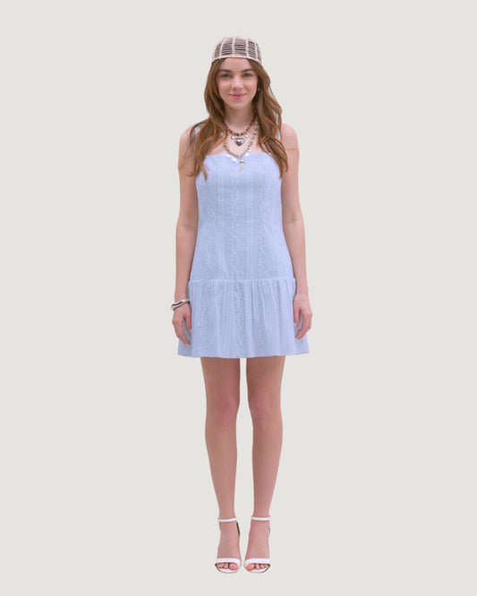 VESTIDO CURTO BORDADO AZUL