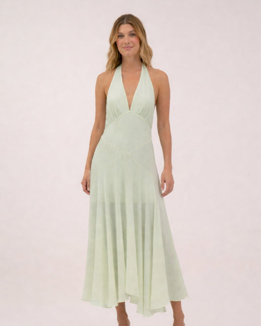 VESTIDO LONGO COM RECORTES VERDE