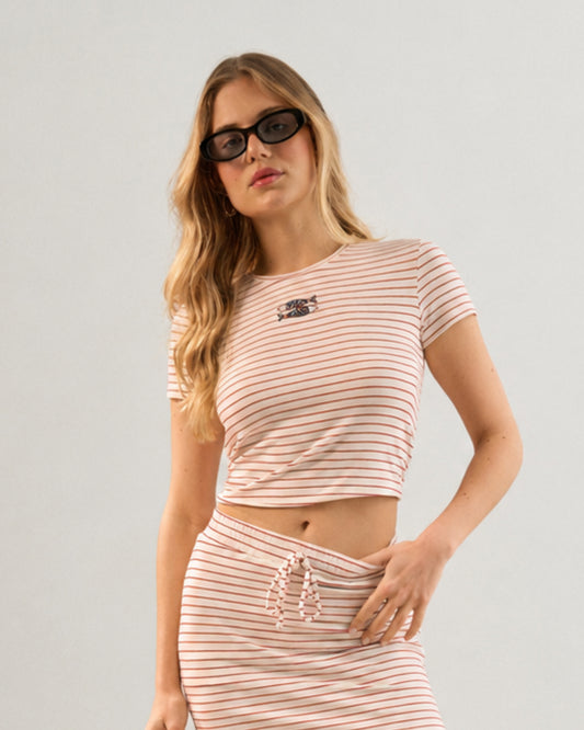 BLUSA T-SHIRT LISTRADA LISTRAS VERMELHAS