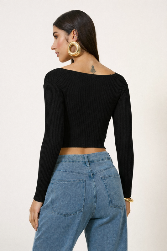 BLUSA MANGA LONGA FRENTE PRETO