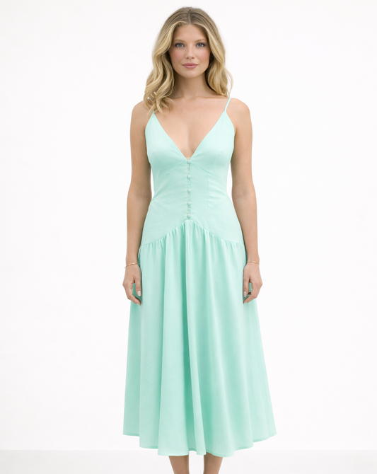 VESTIDO MIDI LASTEX COSTAS VERDE