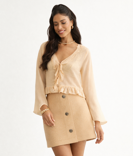 Saia Curta Botões BEGE