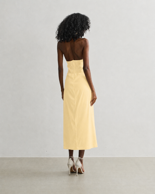 VESTIDO FRENTE U COM AVIAMENTO BUSTO AMARELO