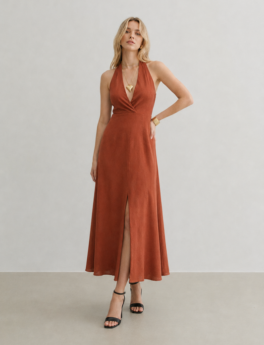 VESTIDO FRENTE ÚNICA MARROM