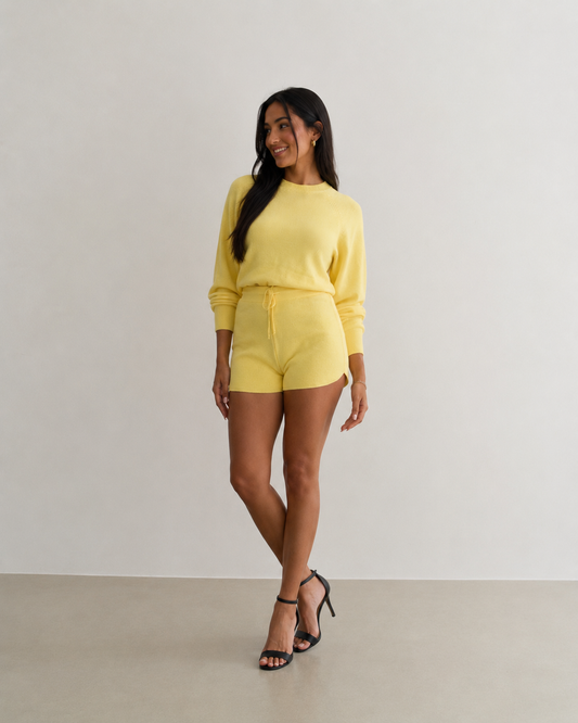 CONJUNTO DE TRICOT COMFY MANGA LONGA AMARELO
