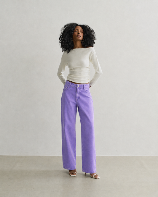CALÇA MOM SARJA LILAS