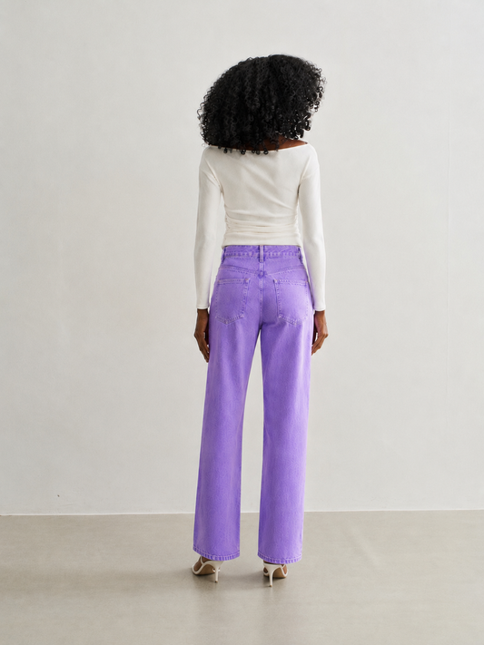 CALÇA MOM SARJA LILAS