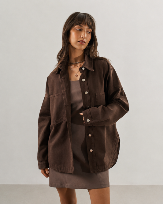 CAMISA DE SARJA OVERSIZED MARROM