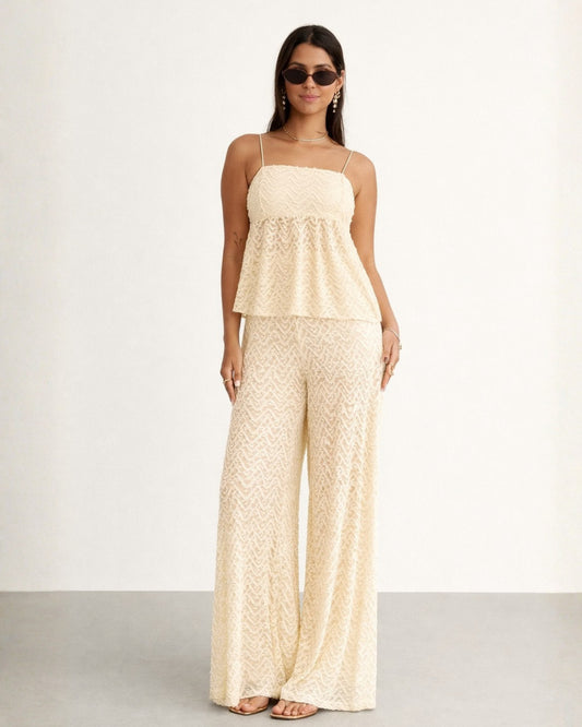 CALÇA RENDA MALHA CHAMPAGNE