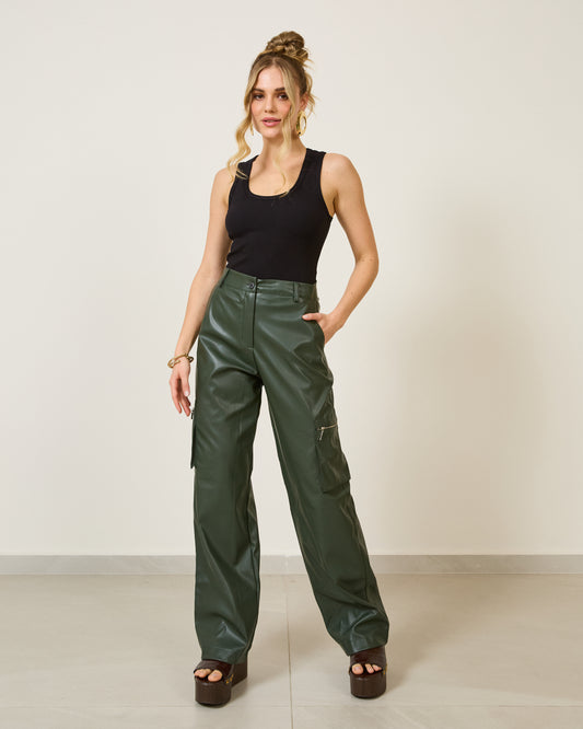 Calça Cargo Courino Bolso Zíper VERDE