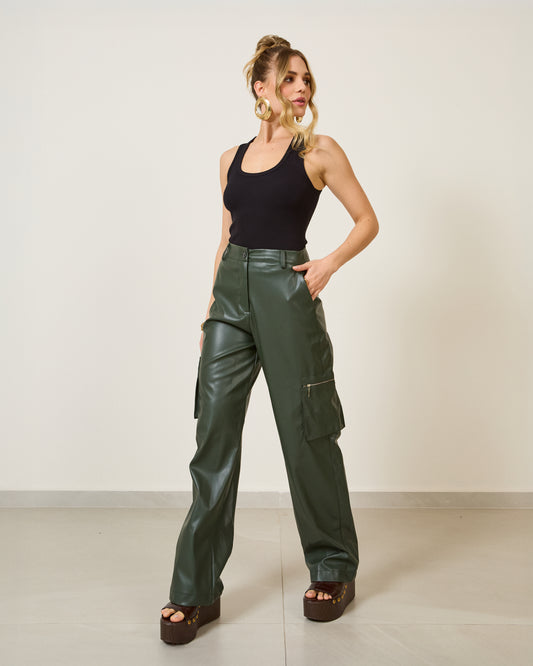 Calça Cargo Courino Bolso Zíper VERDE