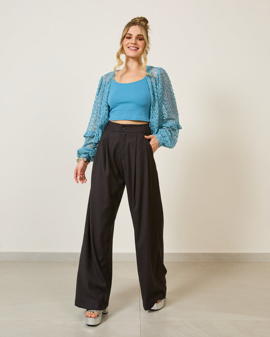 Calça Alfaiataria Prega Wide Leg PRETO