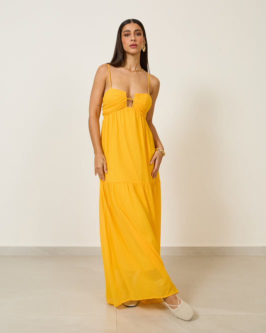 Vestido Longo Com Abertura Frontal AMARELO