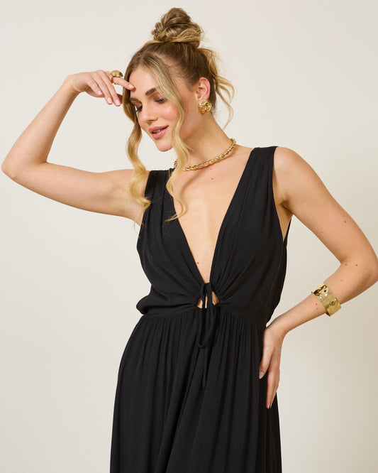 Vestido Longo Decote V Três Marias Rosa PRETO