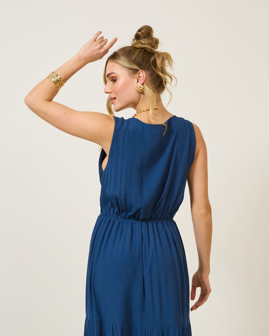 Vestido Longo Decote V Três Marias Rosa MARINHO