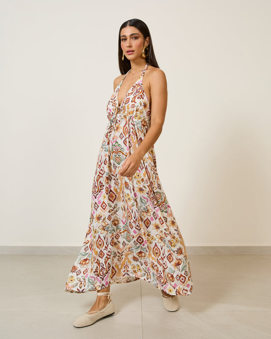 Vestido Longo Frente Única Estampado UNICA
