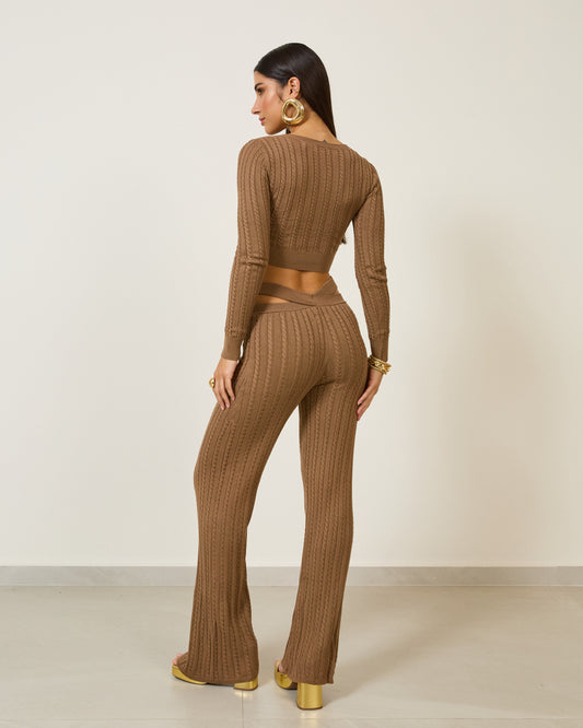 Calça Tricot Trançado Cintura MARROM