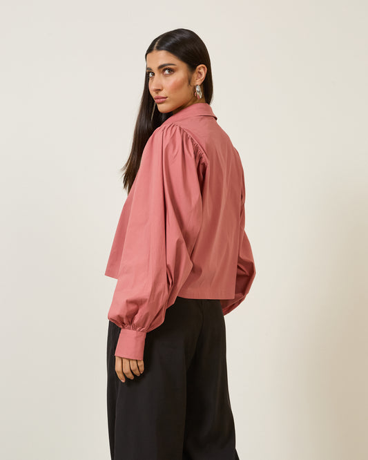 Camisa Cropped Manga Longa Bufante ROSA