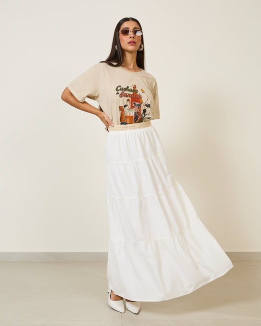 Blusa Camiseta Estampada Bege