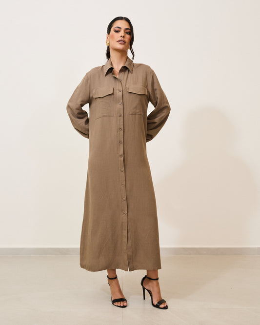 Vestido Chemise Viscolinho Verde OCRE