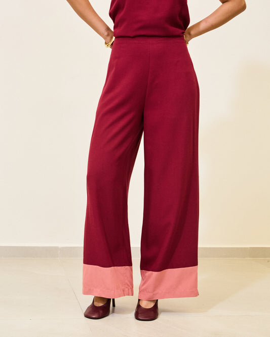 Calça Pantalona Bicolor Rose e VINHO