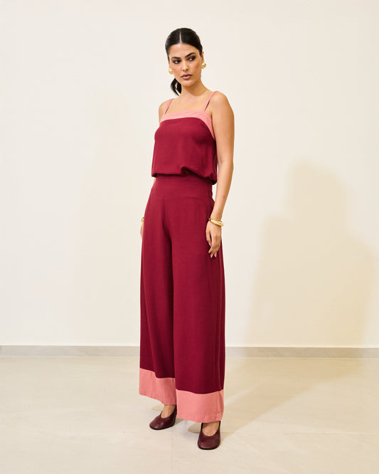Calça Pantalona Bicolor Rose e VINHO