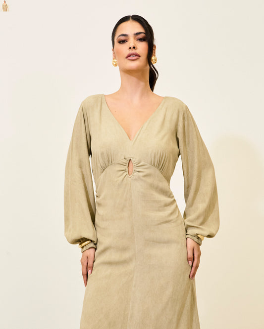 VESTIDO MIDI DECOTE V VINTAGE