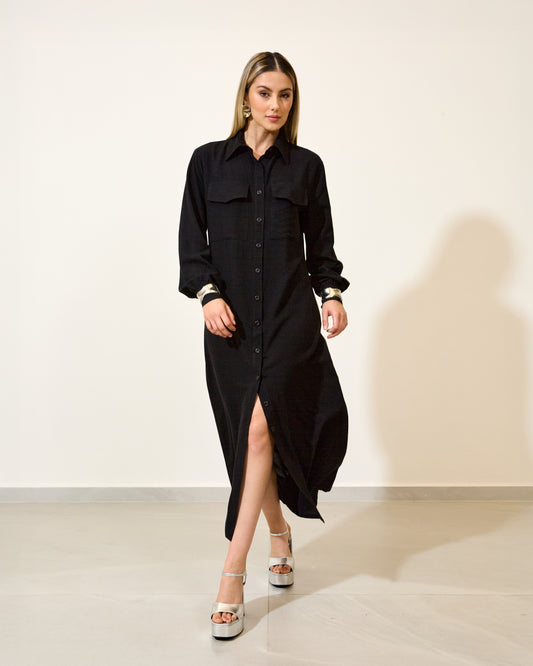 Vestido Chemise Viscolinho Verde PRETO