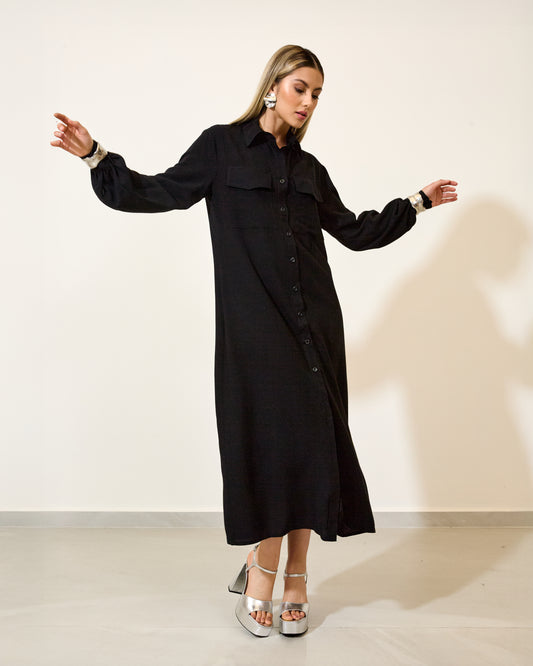 Vestido Chemise Viscolinho Verde PRETO