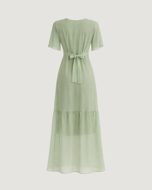 VESTIDO LONGO DETALHES BOTÃO VERDE
