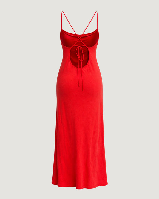 VESTIDO LONGO BUSTO PALA VERMELHO